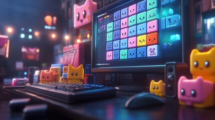 Poster - Cute Cat-Themed Desktop Setup