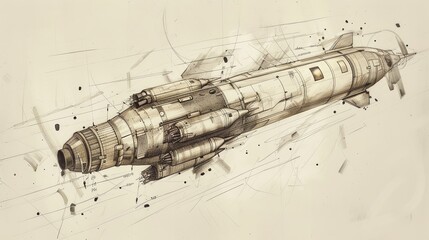 Wall Mural - Vintage Rocket Ship Drawing