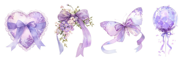 Poster - Purple coquette png cut out element set