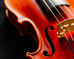 Poster - Close-up of Violin Strings and Bow Showcasing Craftsmanship and Design