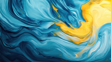 Poster - Swirling abstract design with a mix of light blue and yellow hues, evoking a sense of movement and modern art