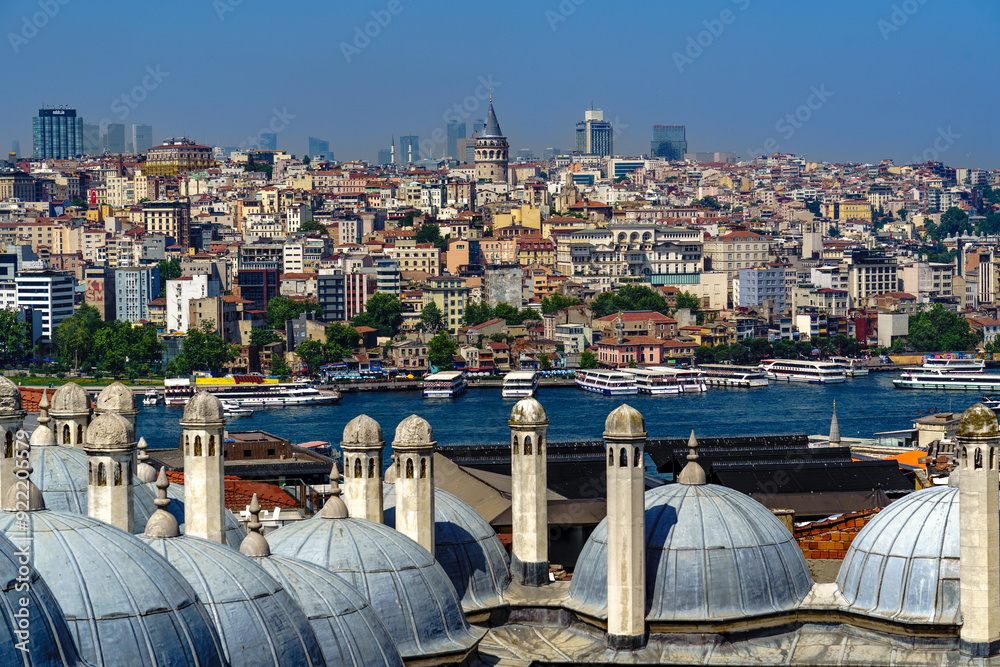 Türkiye. Istanbul. The Galata tower and Karaköy district view from the ...