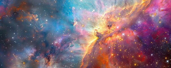 Wall Mural - vivid depiction of a colorful nebula in deep space, showcasing a mesmerizing array of cosmic dust, g