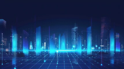 Poster - Futuristic Cityscape with Digital Grid
