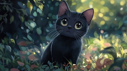 An anime black cute cat