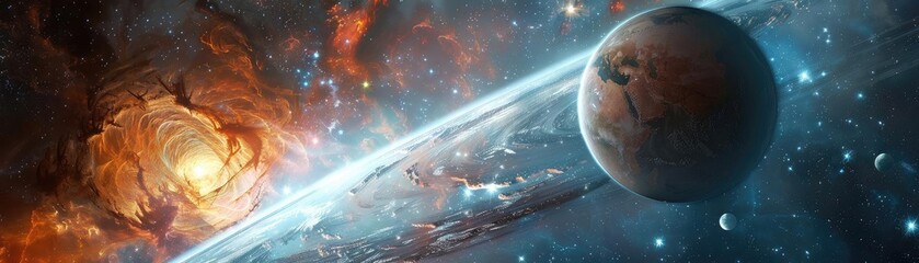 Wall Mural - stunning cosmic scene featuring a planet, swirling galaxies, and vibrant space colors. perfect for s