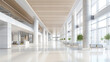 © ChubbyCat - Medical Background,  Wide shot of a vacant hospital lobby, emphasizing contemporary architectural design with high ceilings and minimalistic decor. The scene includes empty waiting