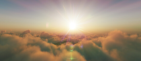 Wall Mural - above clouds fly sunset sun ray