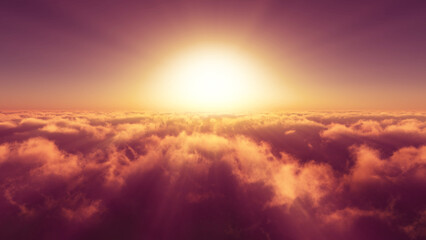 Wall Mural - above clouds fly sunset sun ray