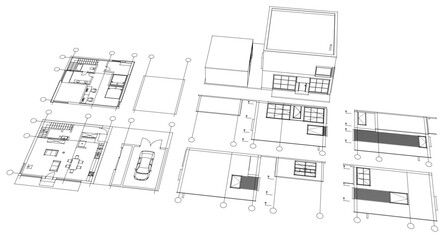 Naklejka na meble house architectural project sketch 3d illustration	
