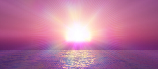 Poster - sunset calmly sea sun ray 3d render illustration