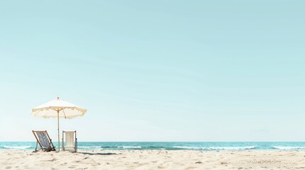 Wall Mural - Relaxing Beach Scene with Two Chairs and Umbrella