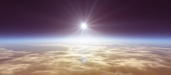 Wall Mural - sunrise from space aurora, 3d rendering