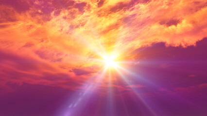Wall Mural - sunrise with clouds, light rays and other atmospheric effect, illustration