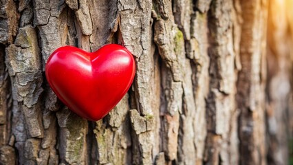 Close up of a red heart on a wood tree trunk, perfect for Valentine's Day , Love, romantic, heart shape, close-up