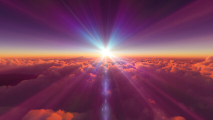 Wall Mural - above clouds fly sunset sun ray illustration