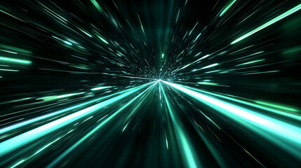 light speed, green light beams, abstract motion blur background, rapidly passing light rays, cosmic 