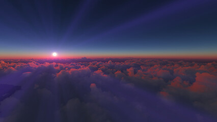 Poster - above clouds fly sunset sun ray illustration