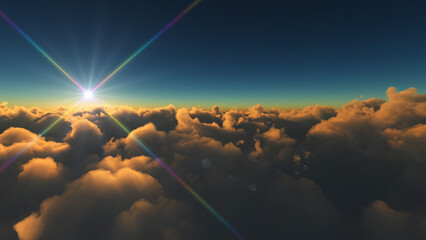Wall Mural - above clouds fly sunset sun ray illustration