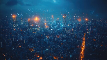 Poster - Futuristic Cityscape with Neon Lights