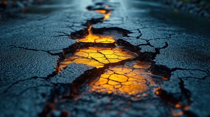 Canvas Print - Cracked Asphalt with Glowing Light