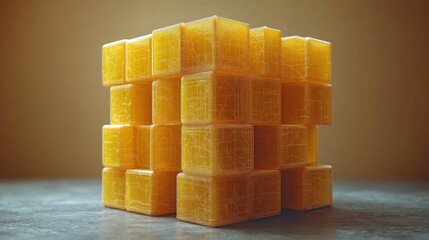 Wall Mural - Abstract Cube Structure Made of Interlocking Yellow Cubes