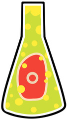 Engineered meat in a laboratory glass, mixed with a green liquid that bubbles yellow, biotechnology themed graphic resources, png format