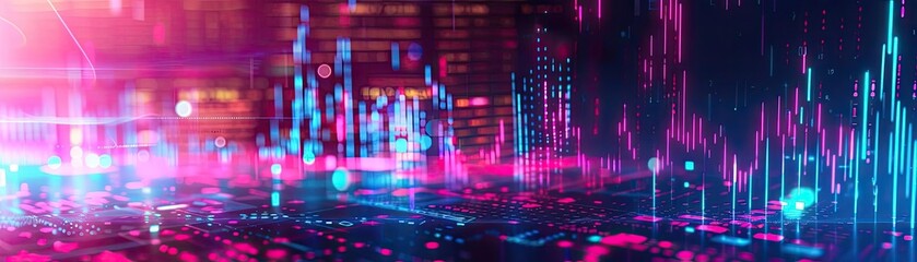 Poster - Vibrant abstract digital landscape with luminous colors representing data streams and technology trends.