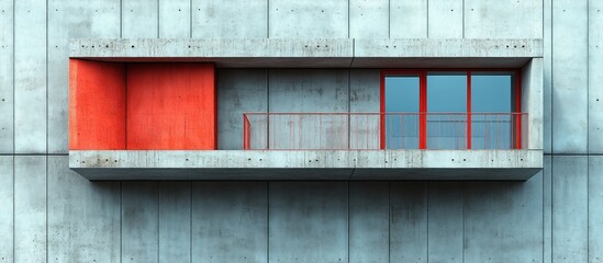 Wall Mural - Modern Concrete Building with Red Balcony