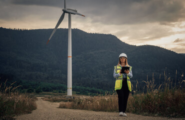 Poster - A dedicated Female Engineer at a Wind Farm is committed to creating innovative, sustainable energy solutions for a greener future and advancing accessible clean technology for all