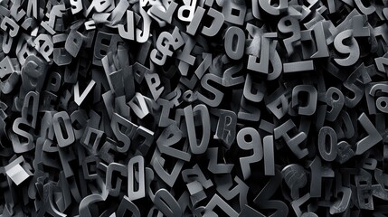 Fototapete - A background filled with overlapping, transparent numbers of varying sizes, layered to create depth and complexity in a monochrome color scheme.