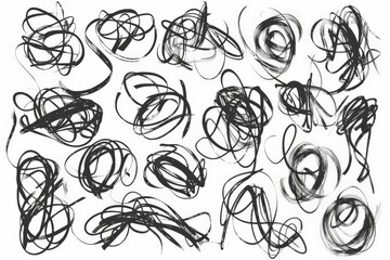 Aufkleber - A set of abstract black and white scribbles, representing chaotic thought processes, raw emotions, and the intricacies of human creativity, showcasing unfiltered artistic expression.