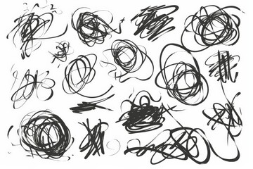 Aufkleber - An intriguing set of abstract black and white scribbles, evoking the essence of chaotic artistry and the reflections of an unrestrained human psyche in an unstructured form.