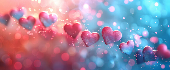 Wall Mural - valentine's day background with pastel pink and blue hearts
