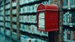 © pvl0707 - A vibrant red mailbox brimming with letters stands amidst shelves filled with colorful children's toys in a cozy post office setting