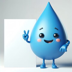 Wall Mural - Advertising - product photo of high detailed 3D cartoon character of a smiling blue drop