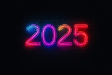 Poster - neon numbers 2025 glow brightly on a dark background, perfect for new year celebrations and future e