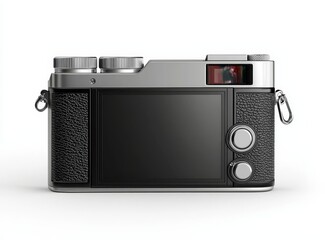 Poster - The back of the silver digital compact camera shows a blank black screen