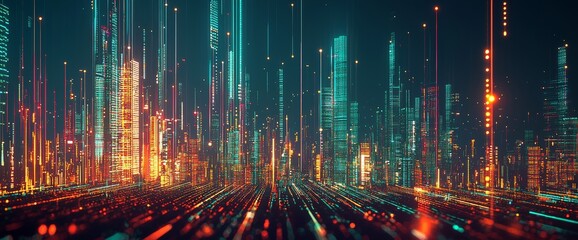 Aufkleber - abstract dotpoint connected by gradient line, intricate wave line design, big data connection techno