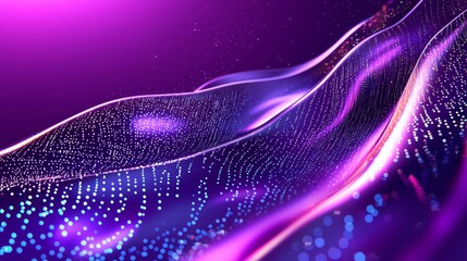 Poster - 3D rendering of futuristic dots. Colorful music sound waves. Visualization of big data.