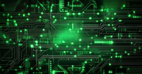 Poster - this is an abstract digital city. a digital circuit board, a motherboard, and a digital chip. 3d sim
