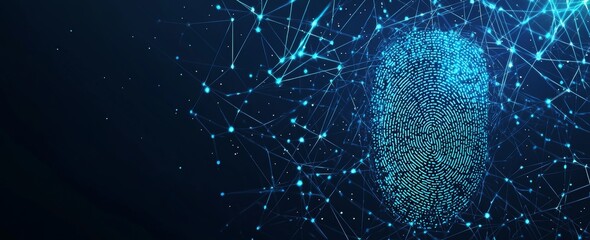 Poster - business, technology, internet, and networking concept with fingerprint scanning.