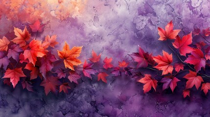 Aufkleber - Vibrant Red and Purple Autumn Leaves on a Grunge Background