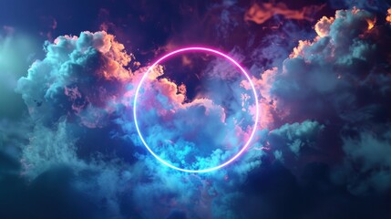 Wall Mural - Neon Circle in a Cloudy Sky