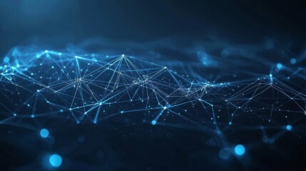 Poster - cybersecurity technology and digital data protection concepts illustrated with polygons, dots, and l