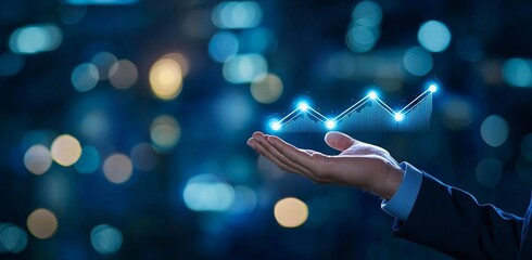 Poster - An investor holds a compass, rethinking, reinventing and recovering, investment, banking and financial on a blue city landscape.