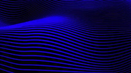Poster - Blue lights field, abstract technology design, fantastic dot wave neon glowing dots halftone pattern on black, 3D render illustration background.