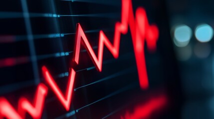 Poster - Red line graph depicting fluctuating financial data in a dark environment