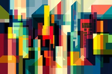 Poster - The design features simple geometrical shapes and basic colors.
