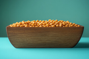 A box of iron-fortified cereal, set against a pastel turquoise background,